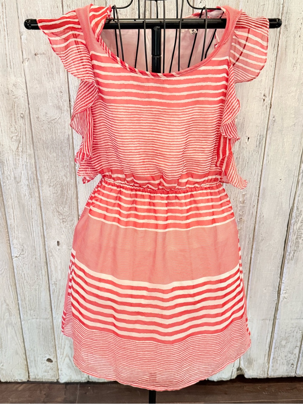 Ya Los Angeles Red and White Striped Ruffle Mini Dress